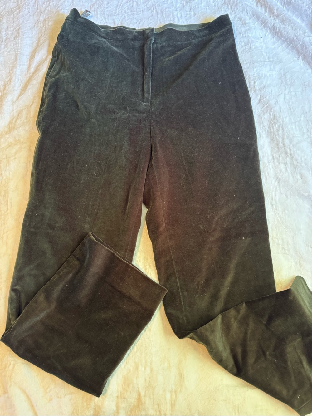 Lauren Ralph Lauren Petite Velvet Pants 12P green Cotton Stretch Straight Leg